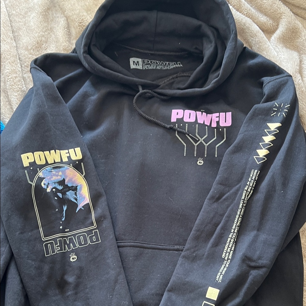 Powfu Black Graphic Hoodie - Men's Pullover Sweater